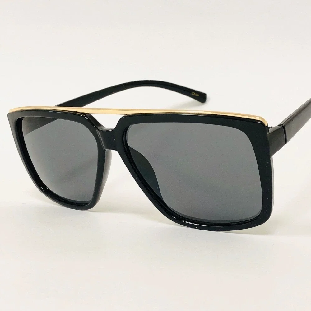 Sunglasses Men's‎ Square Frame Black Gold Bar Fashion Street Wear Hip Hop Lentes